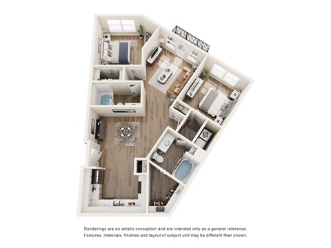 Floor plan for 2 beds, 2 baths, 1123 sqft